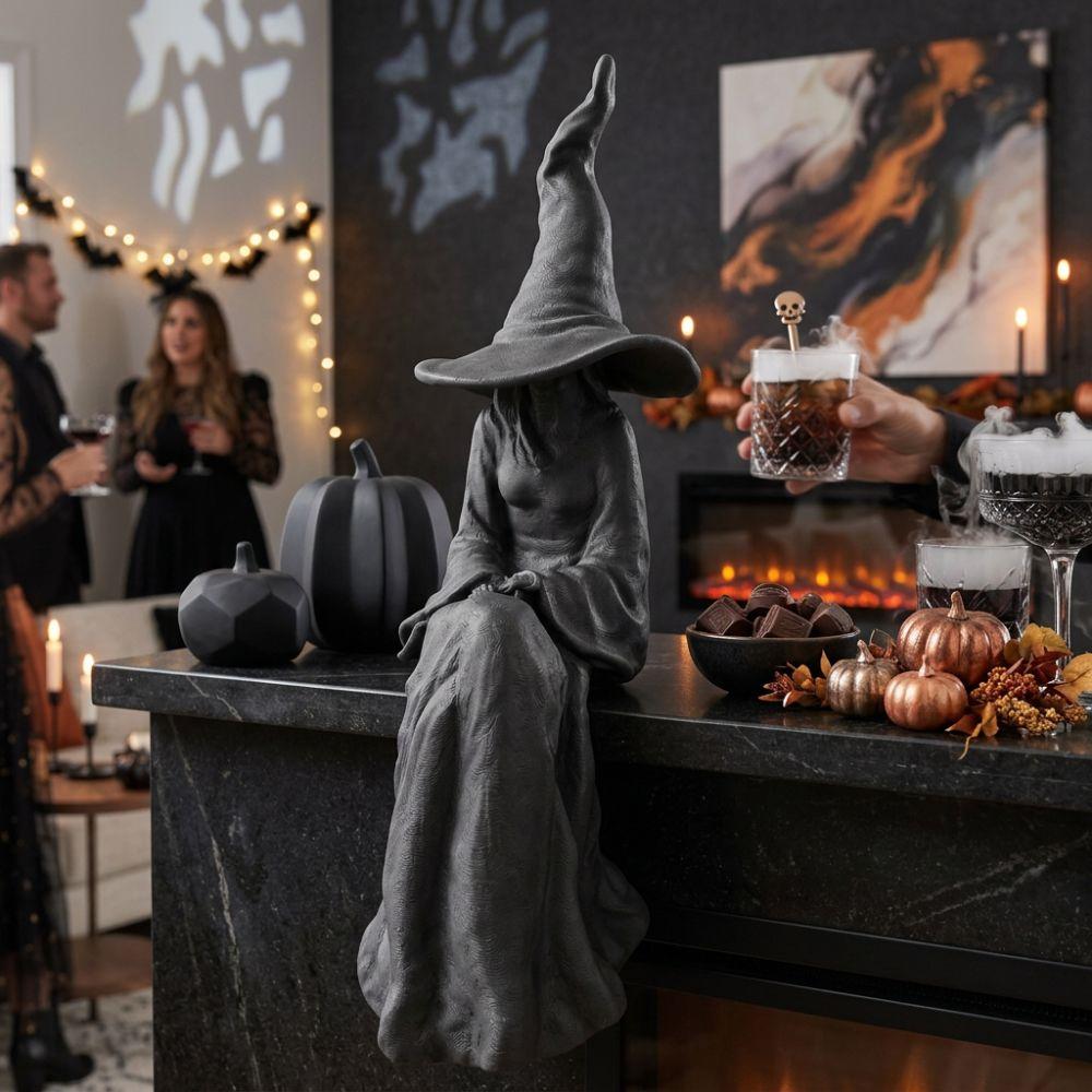Plastic Halloween Sitting Witch Figurine 3D Printed Mystery Witch Ornament  Living Room