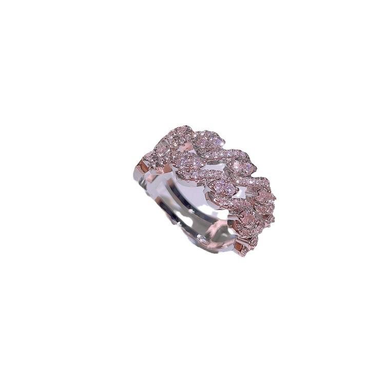 Trendy Girl Sexy Micro-Set Sparkling Diamond Ring, High-End Light Luxury Double-Layer Pattern Wedding Ring