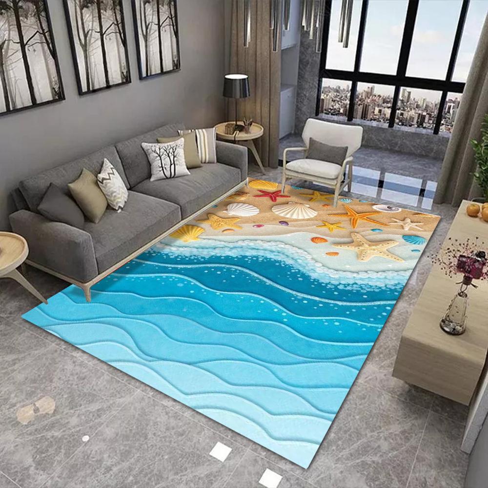 Ocean Beach Carpet Anti Slip Washable Coastal Floor Mat Creative Carpet for Living Room Bedroom and Home Decoration
