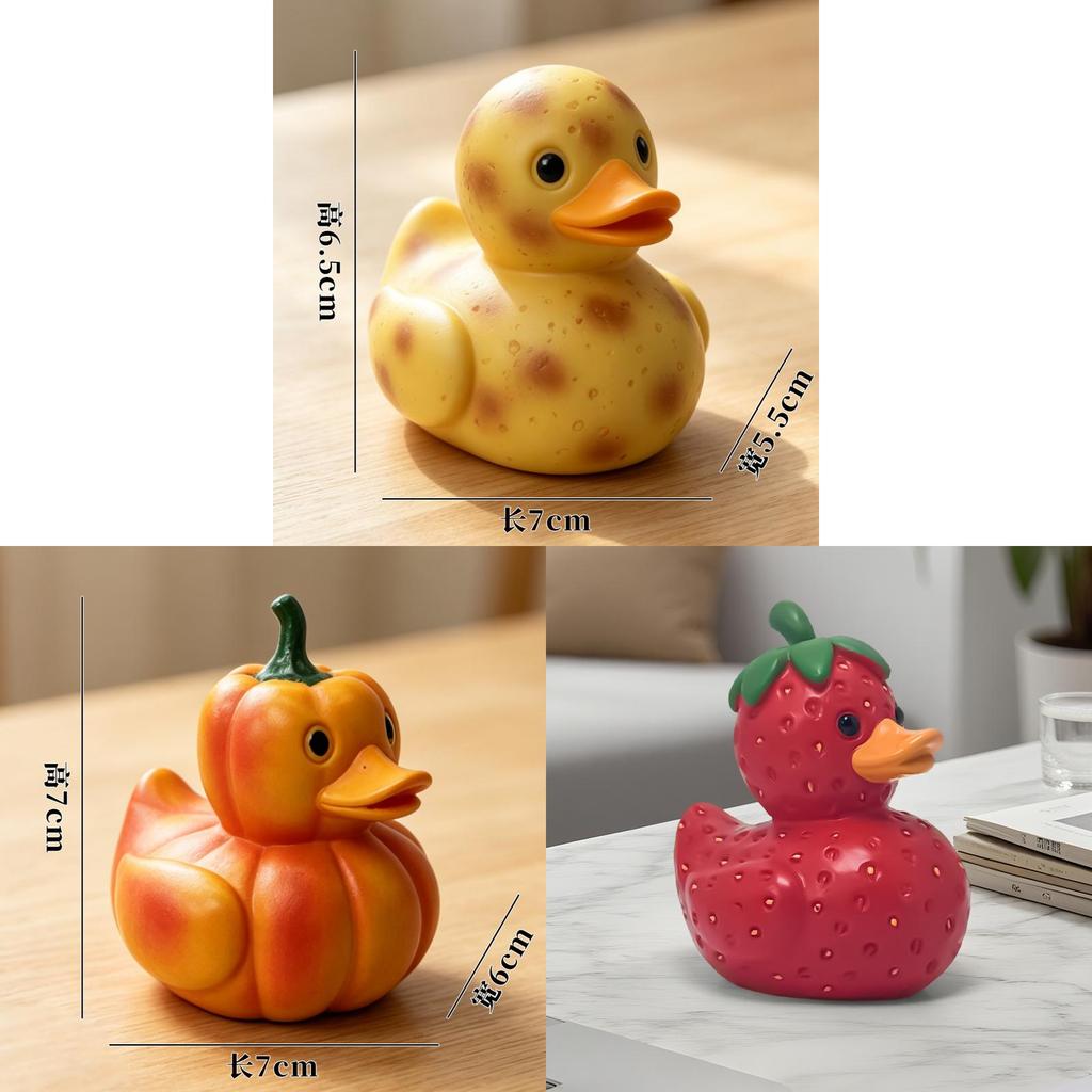 Figurina di Anatra con Frutta e Verdura Cartone Animato PVC Decorazione Creativa per Scrivania per Regalo e Collezione