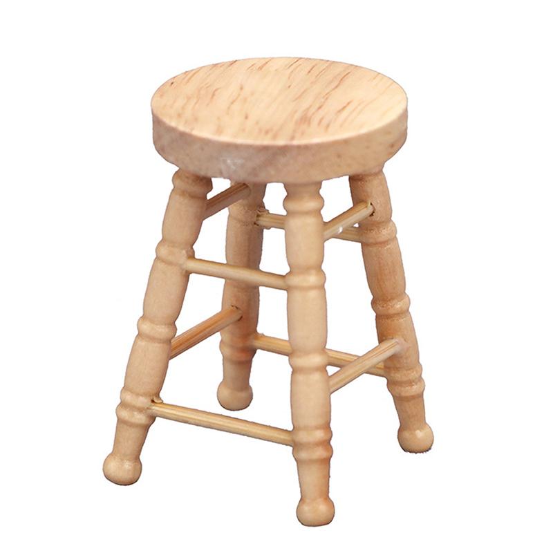 1/12 Dolls Miniature Furniture Wood Color Round Stool High Stool Furniture Chair