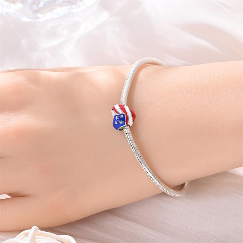 Original 925 Sterling Silver Charms Bead American Flag Independence Day Pendant Fit Original Bracelet For Women DIY Jewelry Gift
