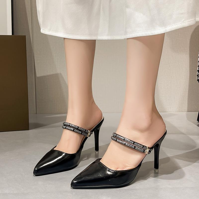 

2025 summer new pointed high-heeled cool slippers women s thin heels sexy fashion bag head versatile two wear high-heeled sandals 42 чёрный