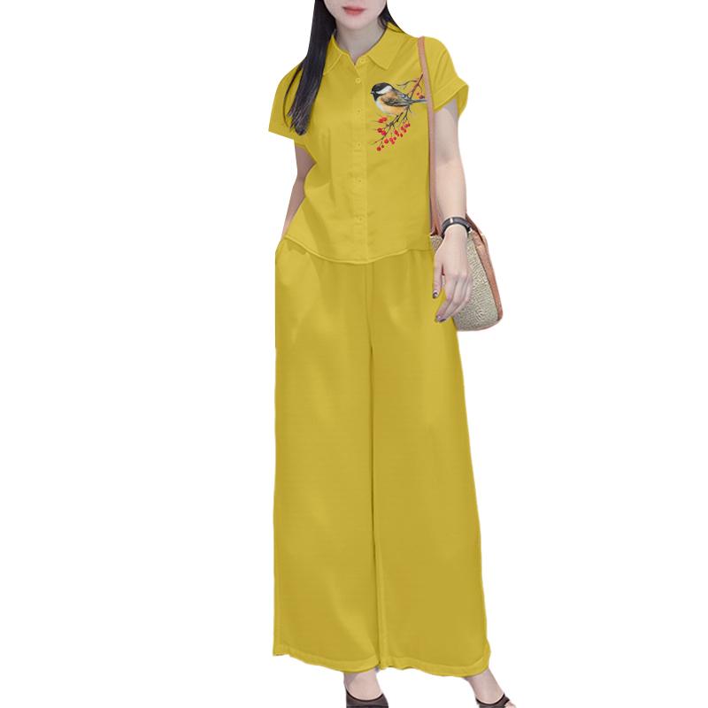 ZANZEA Women Short Sleeve Print Blouse and Pants Casual Two Piece Suit Sets