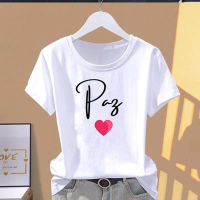 (Asian Size) Graphic Tee T Shirt Letter Love Heart Trend Clothing Lady Casual Fashion Print Female Casual Women's Top Short Sleeve T-shirts