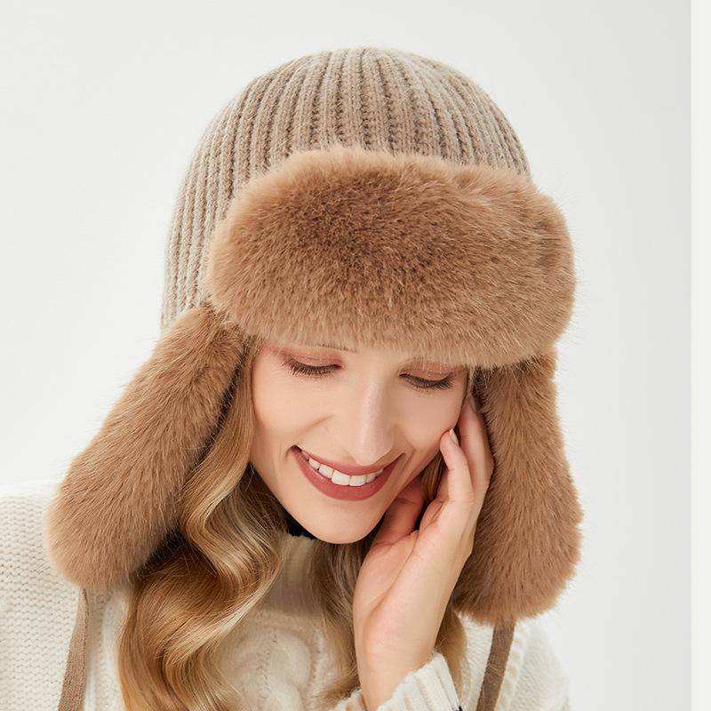 

Lei Feng Hat Winter Women s Outdoor Riding Warm Hat Windproof and Cold Rabbit Fur Ear Hat one size