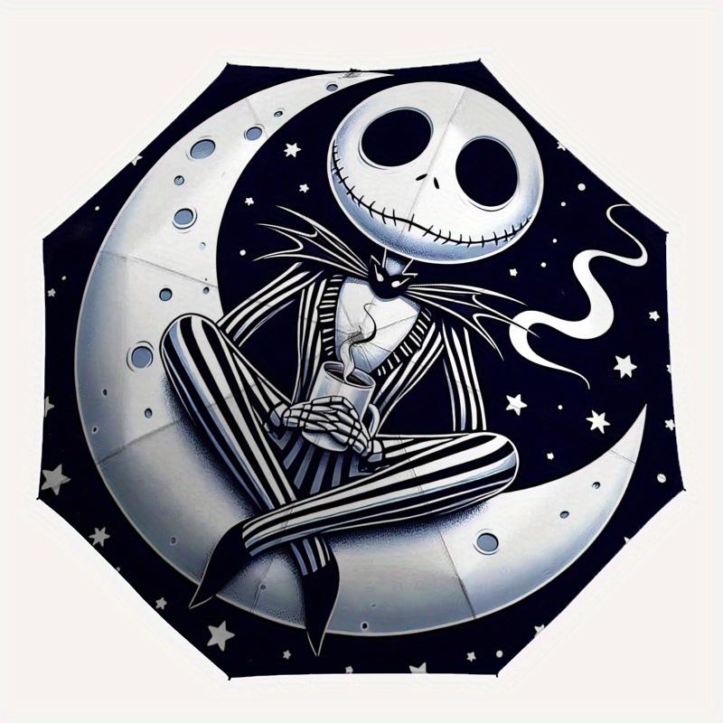 1 Auto Open Moonlight, Skeleton Themed Colorful 8 rib Portable Umbrella for Men and Women, A Compact Commuting Companion Suitable for Daily