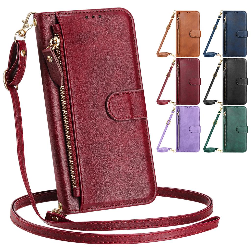 Applicable To iPhone16 Multi-card Leather Case 15plus Zipper Wallet Card Multi-function Oblique Span Protective Case 14plus