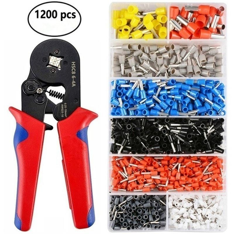 Crimper Plier Set, Self-adjustable Wire Crimping Tools Wire Crimping Terminals  Wire Cable Tube Terminals  with 800/1200PCS Sets 0.25-10mm²