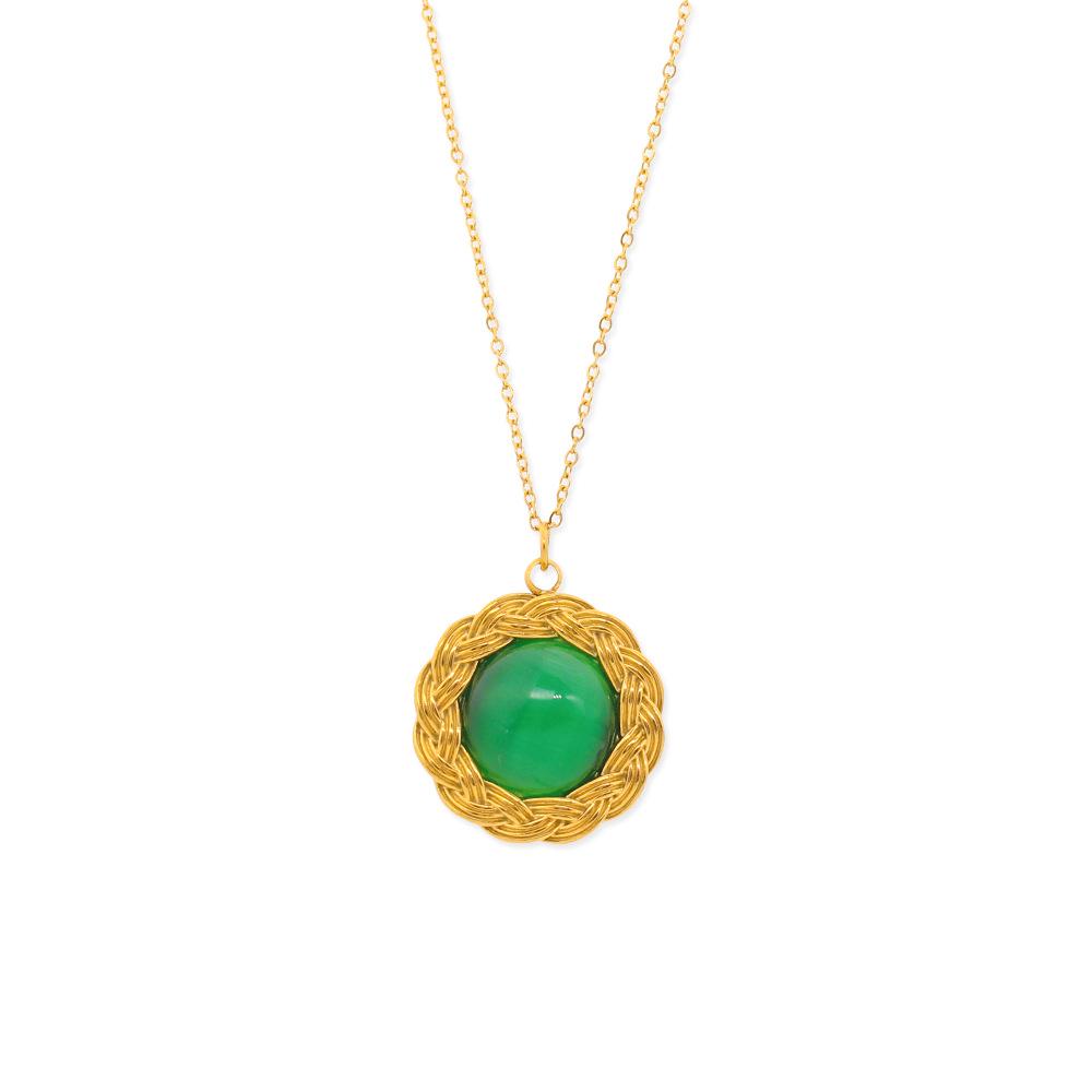 Turquoise Tiger's Eye Pendant Necklace Set for Women – Trendy Titanium Steel Clavicle Chain