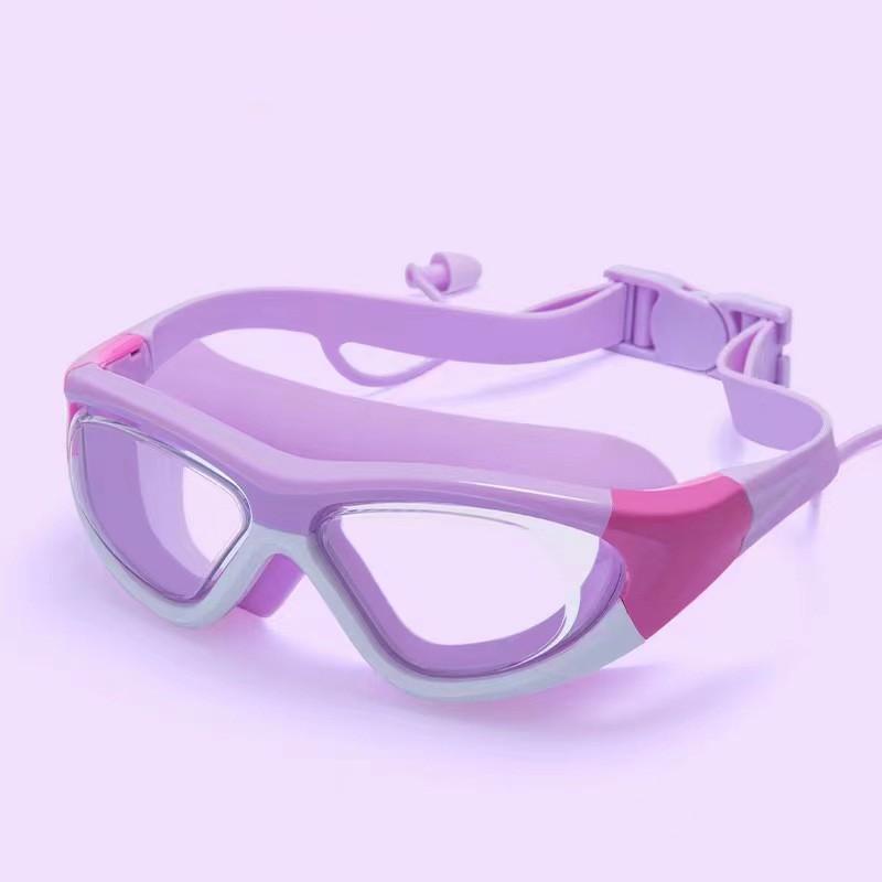 HD children's swimming goggles boys and girls anti-fog large frame swimming glasses comfortable silicone even Ear Plugs Swimming