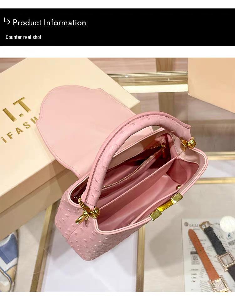 2025 Dámská luxusní crossbody kabelka přes rameno z pravé kůže s pštrosím vzorem