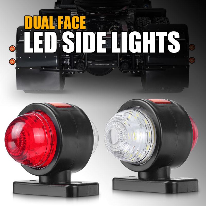 3-sides White Red Amber LED Side Marker Light Rear Brake Tail Light Stop Warning Parking Lamp For Truck Trailer Lorry RV 12V 24V