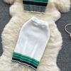 Summer Women Sexy Knitted Striped Sweater Halter Tops Vest and Mini Short Bodycon Sheath Skirt Two Piece Set