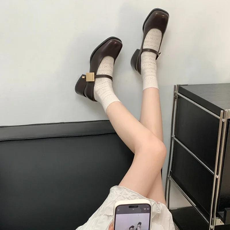 Spring Women Mary Jane Shoes Fashion Shallow Buckle Ladies Elegant Square Heel Single Shoes Street Style Pumps Shoes