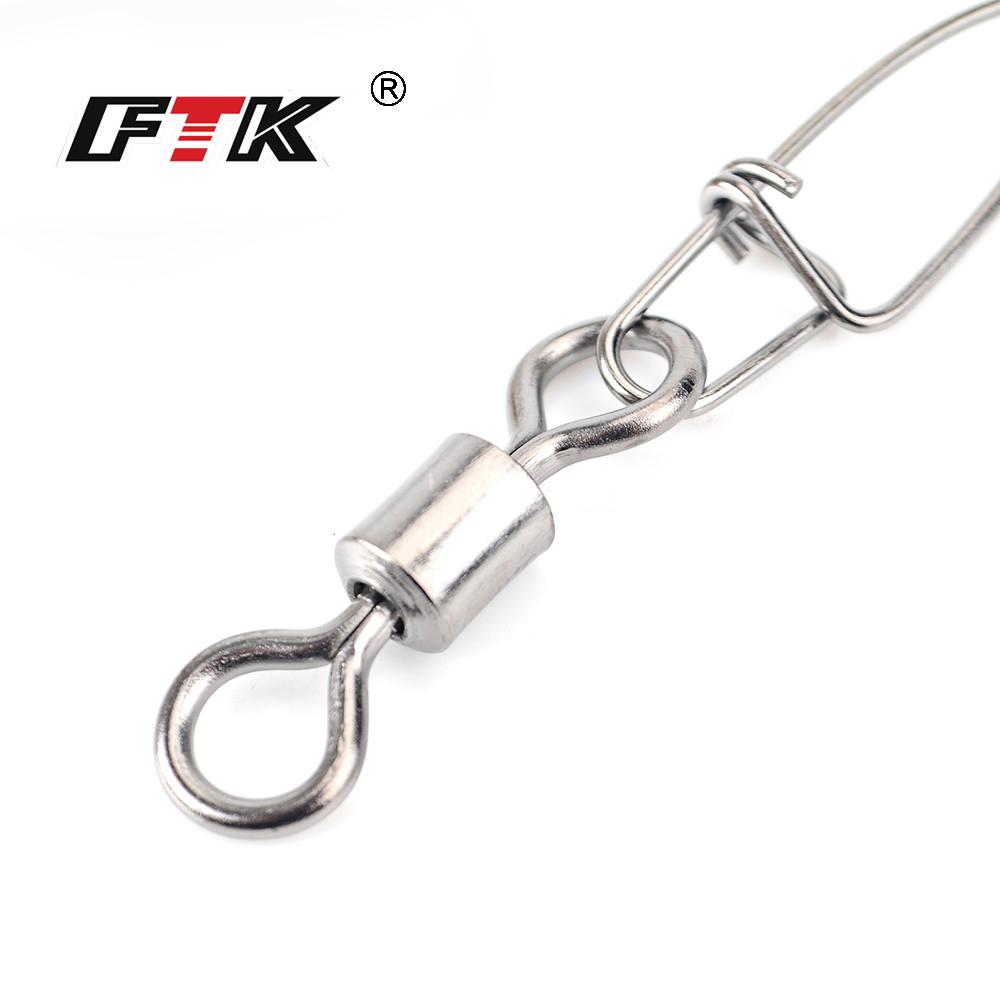 FTK Medidor de pressão 50 peças acessórios de pesca pique conector pino rolamento giratório mosquetão isca giratória equipamento