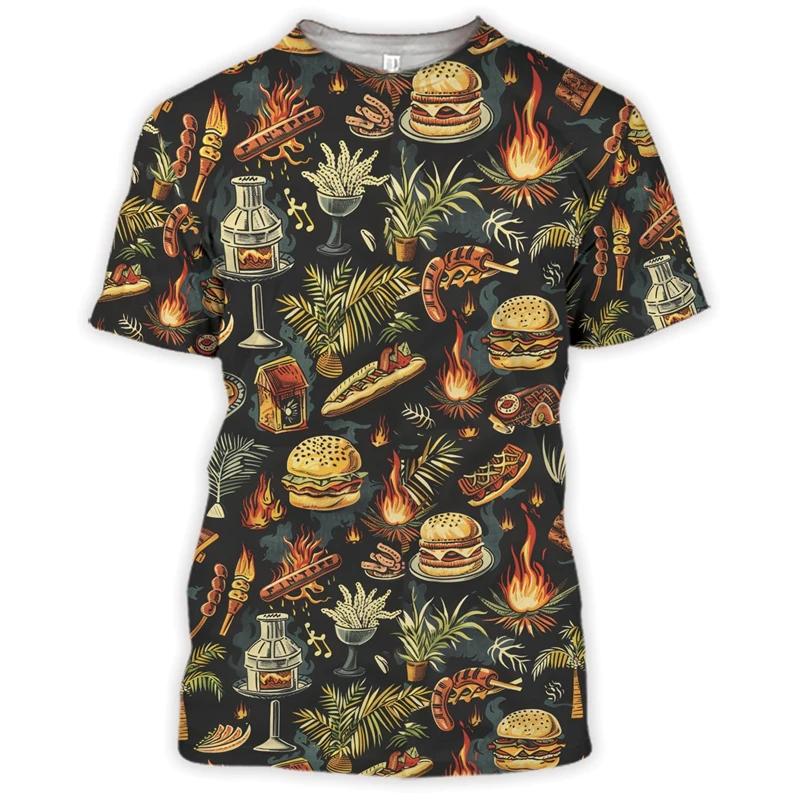 Grilovací párty Grafické grilování Vepřové tričko Pánské Piknikové BBQ tričko Grilování Hamburger Módní Zábavné tričko