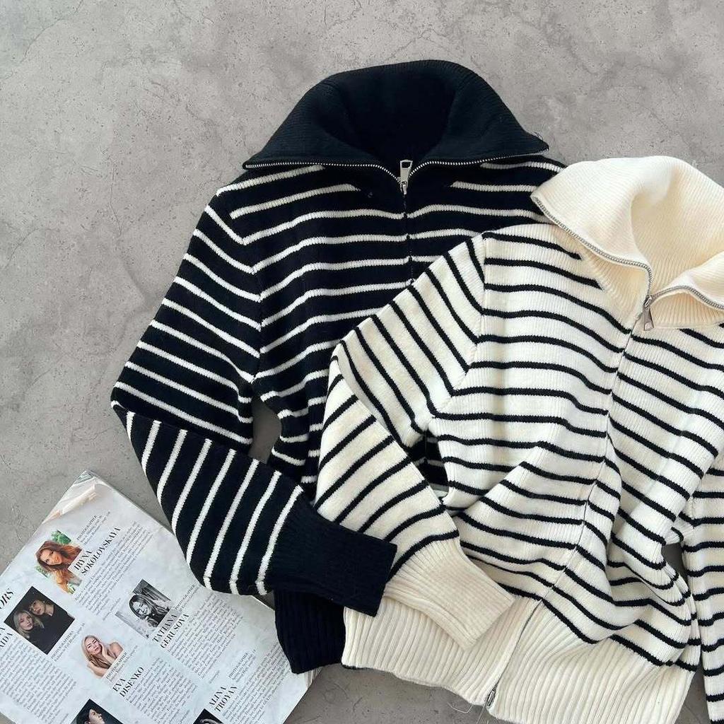 2025 Autumn Women's High Neck Zip Cardigan Knit Sweater