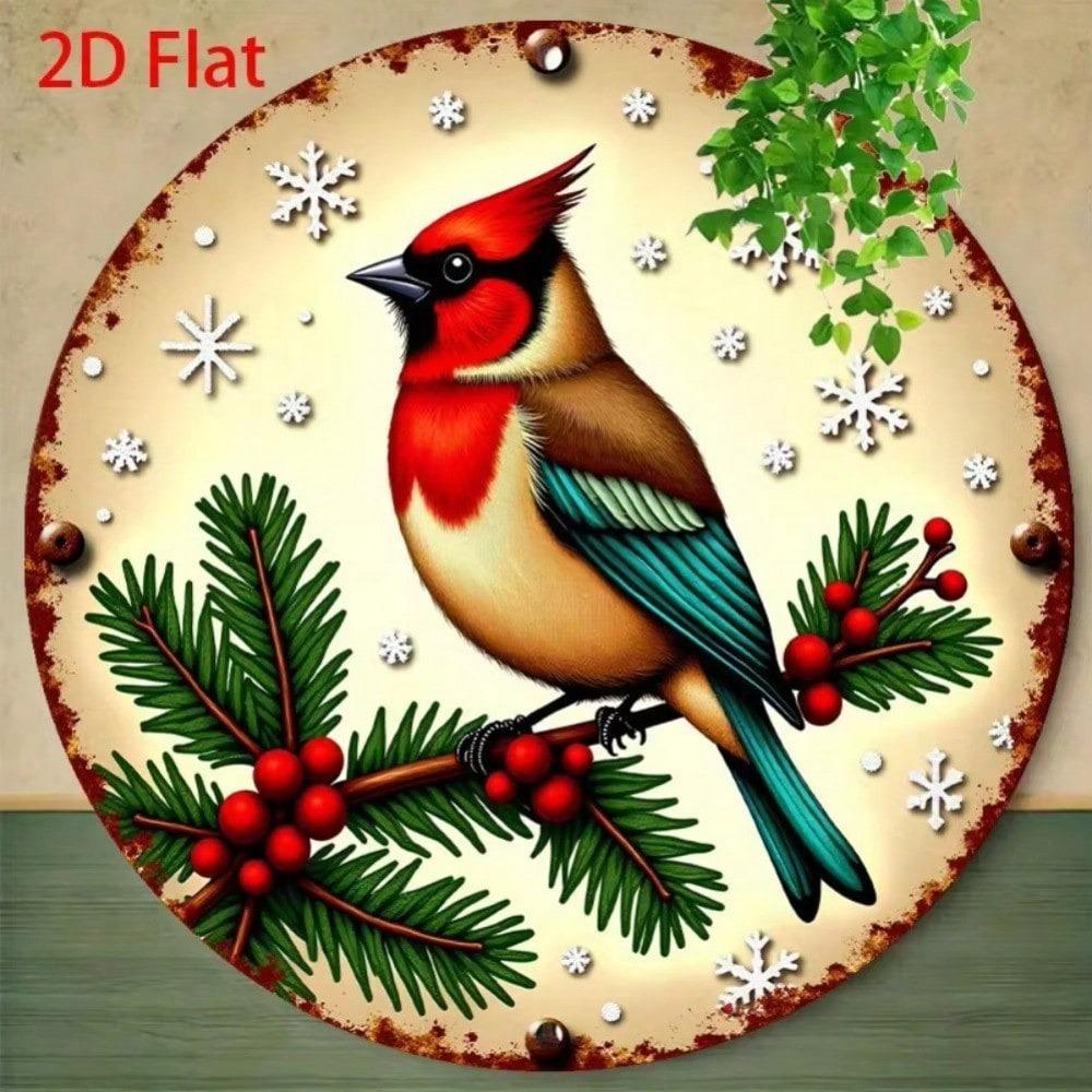 Metal Tin Sign Winter Redbird Wall Art for Kitchen Cafe Garage Christmas Home Decor
