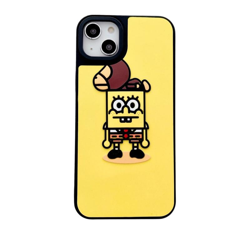 Silicone 3D Stereo SpongeBob Phone Case for iPhone 11/12 Pro/15 Pro Max
