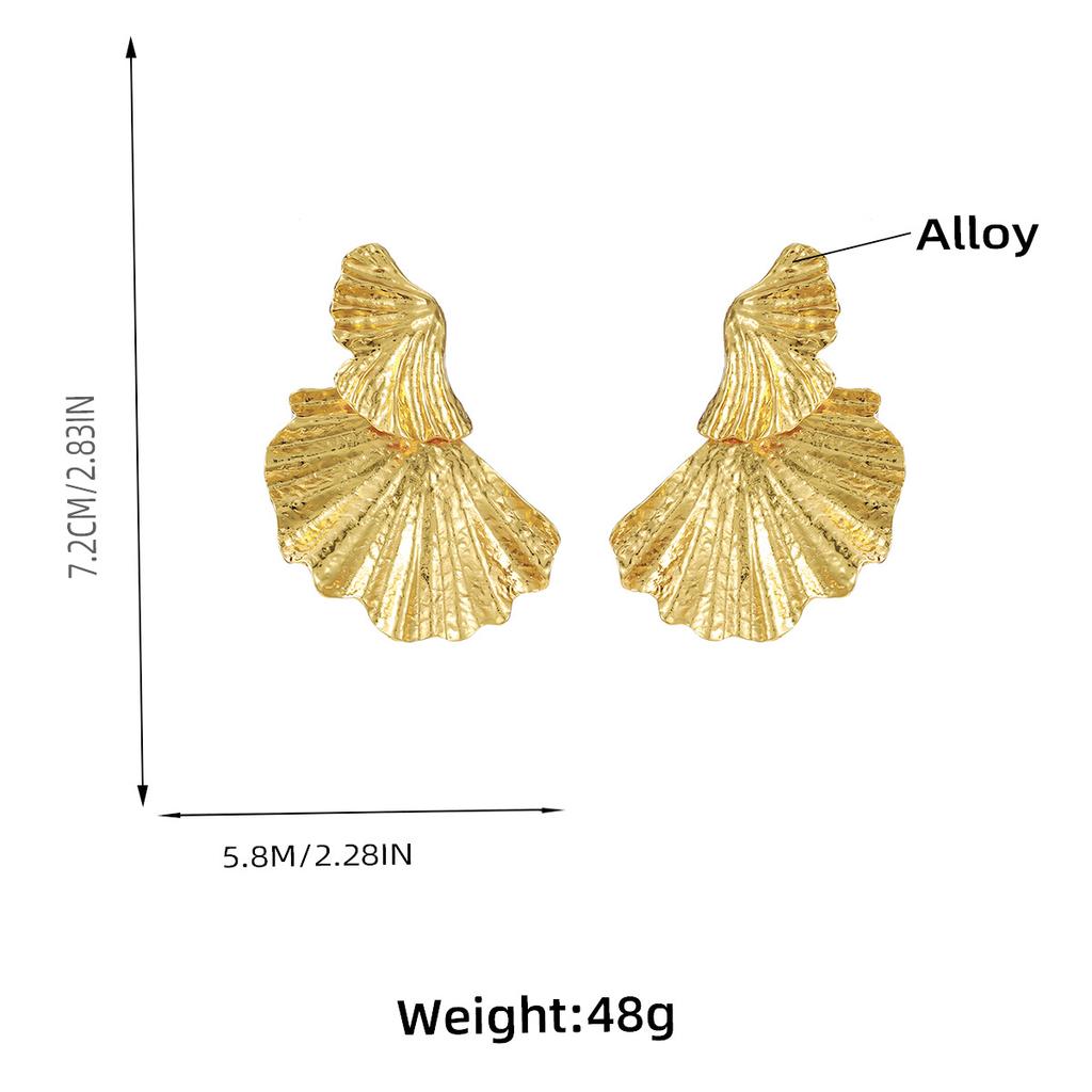 Punk Style Metal Large Size Ginkgo Leaf Gold Plated Earrings for Women Girls Fashion Trend Chunky Jewelry Gifts 2024