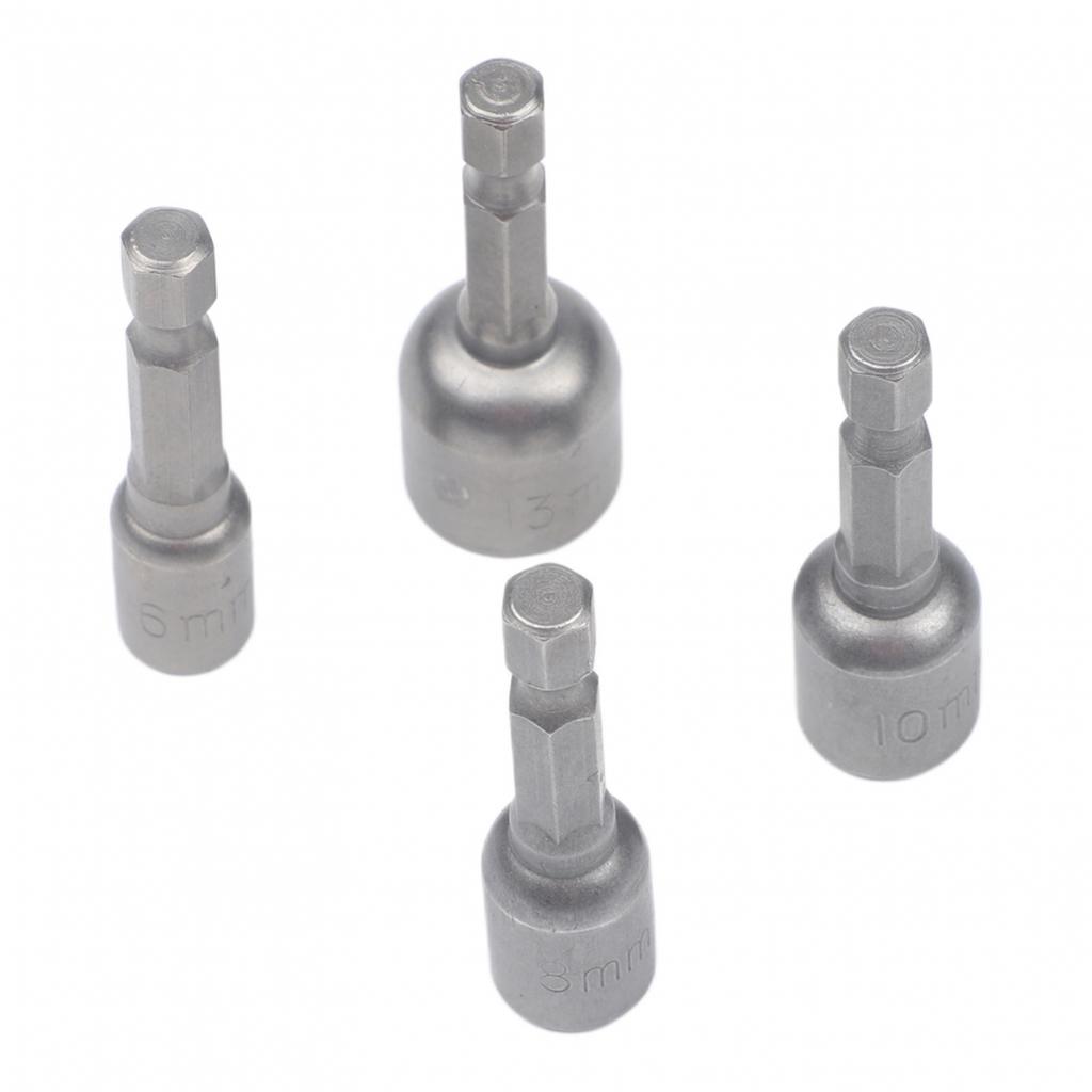 Magnetic Nut Driver Socket Set 4pcs 6 8 10 13mm Hex Shank 14 Inch Drill