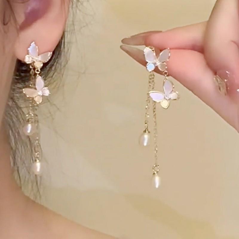 Elegant Silver Needle Butterfly Tassel Earrings: Unique High-End Fairy Design for a Cool, Feminine Touch