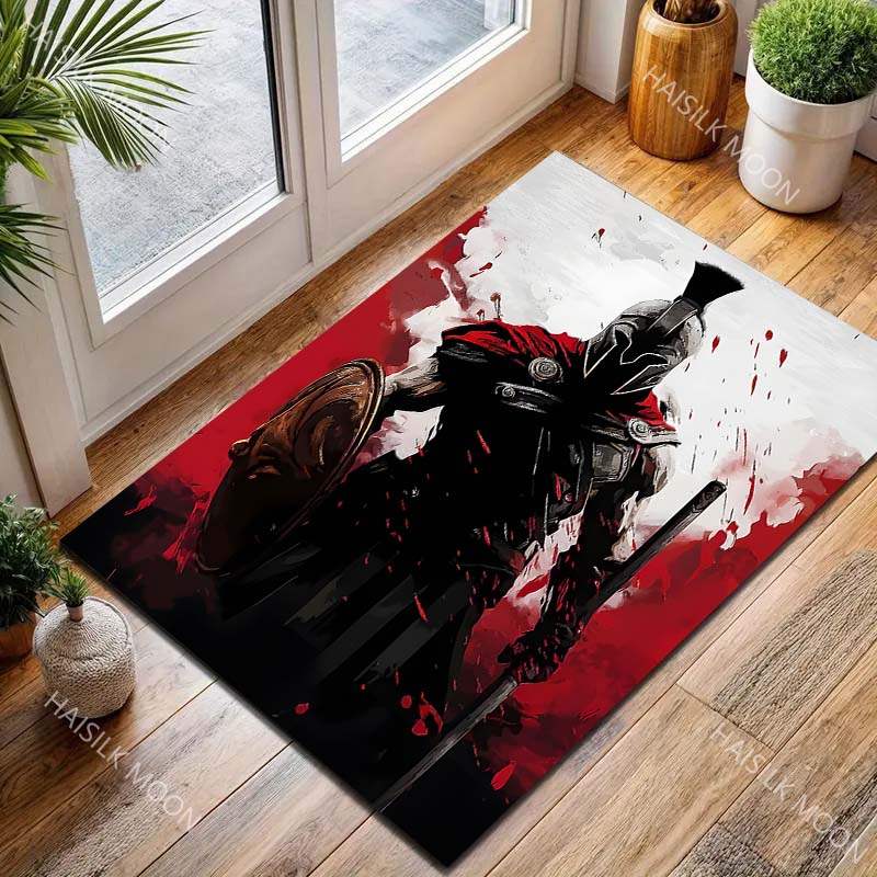 1PC Spartan warrior helmet red cape spear shield Print Carpet for Living Room Bedroom Sofa Home Decor Rus Non-slip Floor Mat