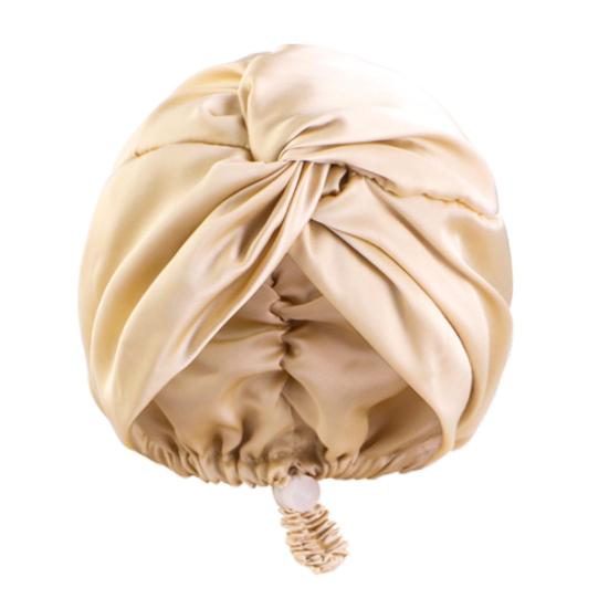 Hair Care Hat Adjustable Telescopic Double Layer Satin Shower Cap Knotted Design Waterproof Hair Bonnet