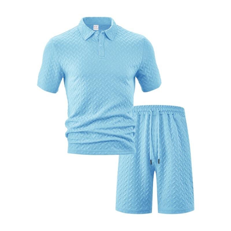 Mens Summer Jacquard Polo T Shirt And Shorts Casual Set