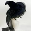 Children Adults Halloween Witch Hat  Women’s Girls Gothic Handmade Bowknot Fleece Lace Lolita Princess Ladies Wizard Hat