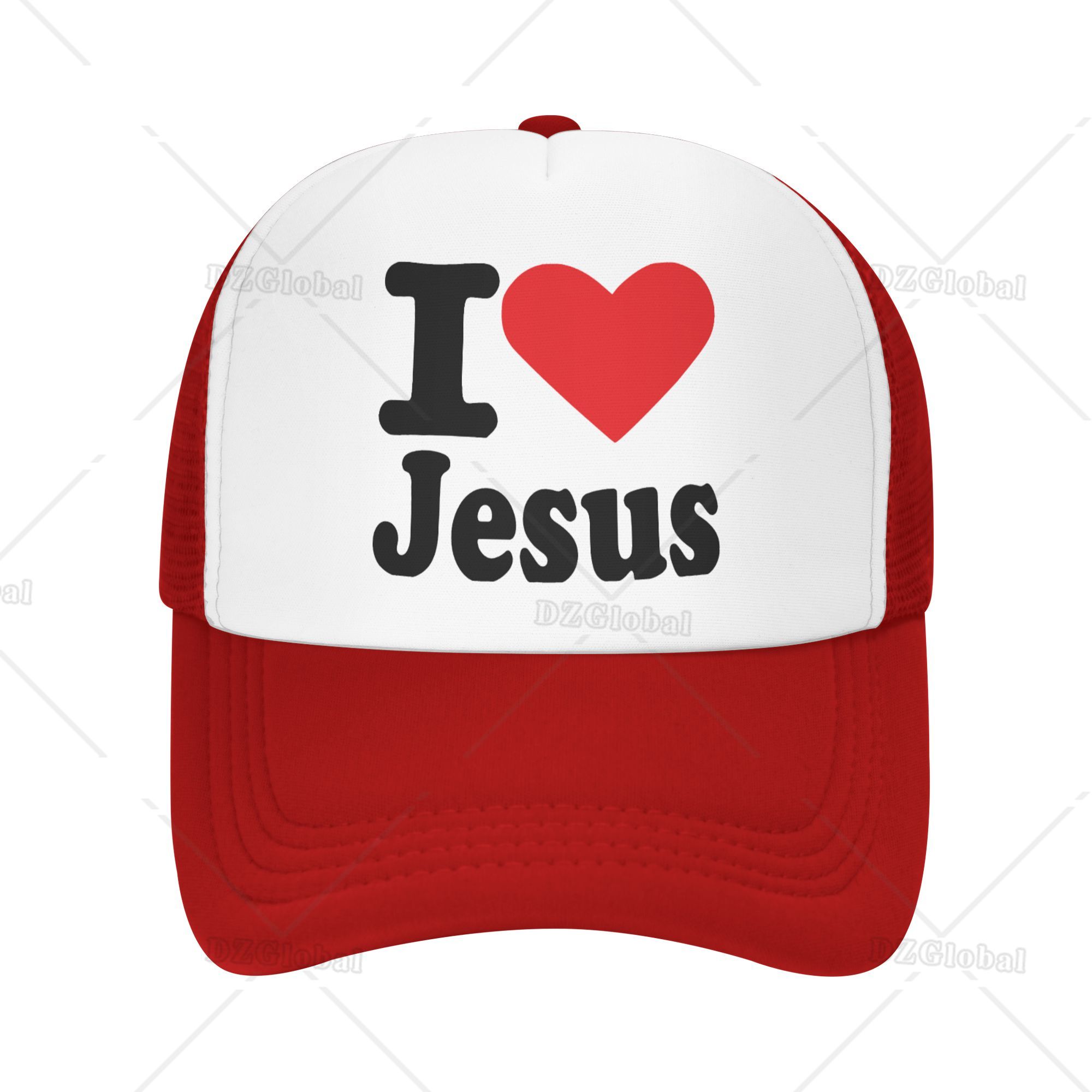 I Love Jesus Print Trucker Hat Mesh Baseball Cap Women Sun Hats Cowboy Cap Men Summer Dad Hat Black Adjustable