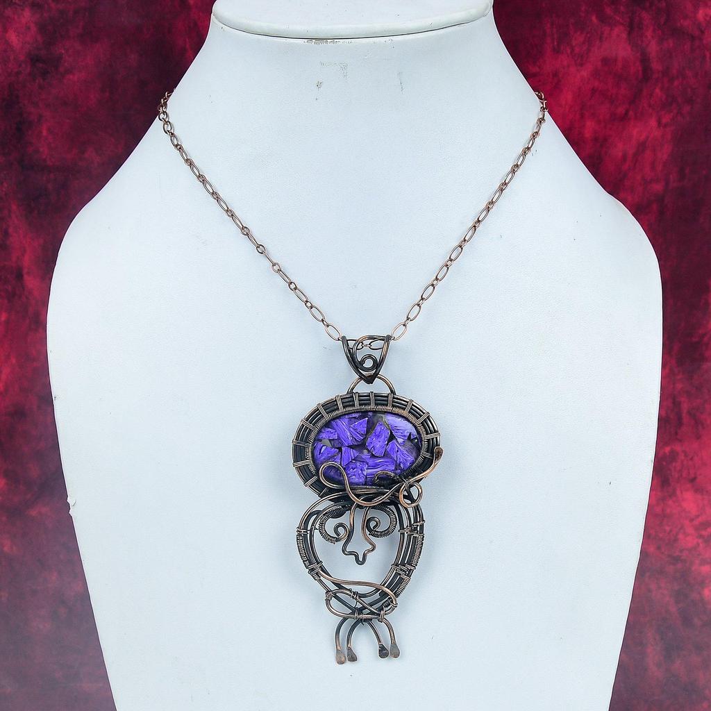 Kupfer Charoit Echter Edelstein Anhänger Handgefertigter Kupferdraht Gewickelter Schmuck