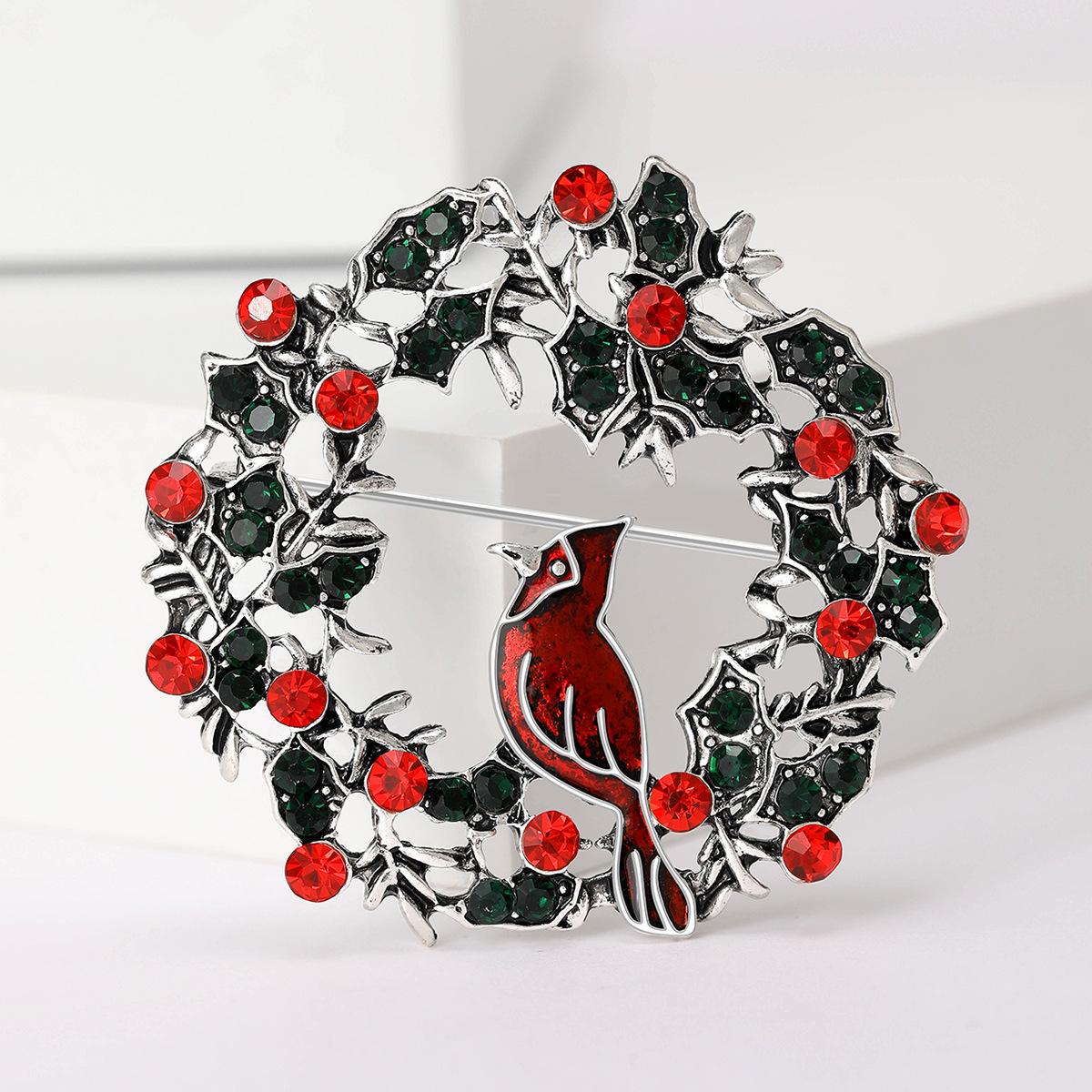 

Универсальная рождественская брошь, высококачественный сплав, капельный бриллиантовый венок, брошь-птица, булавка для воротника одежды