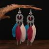 Trendy Ethnic Retro Multicolor Feather Beaded Circle Dangle Earrings