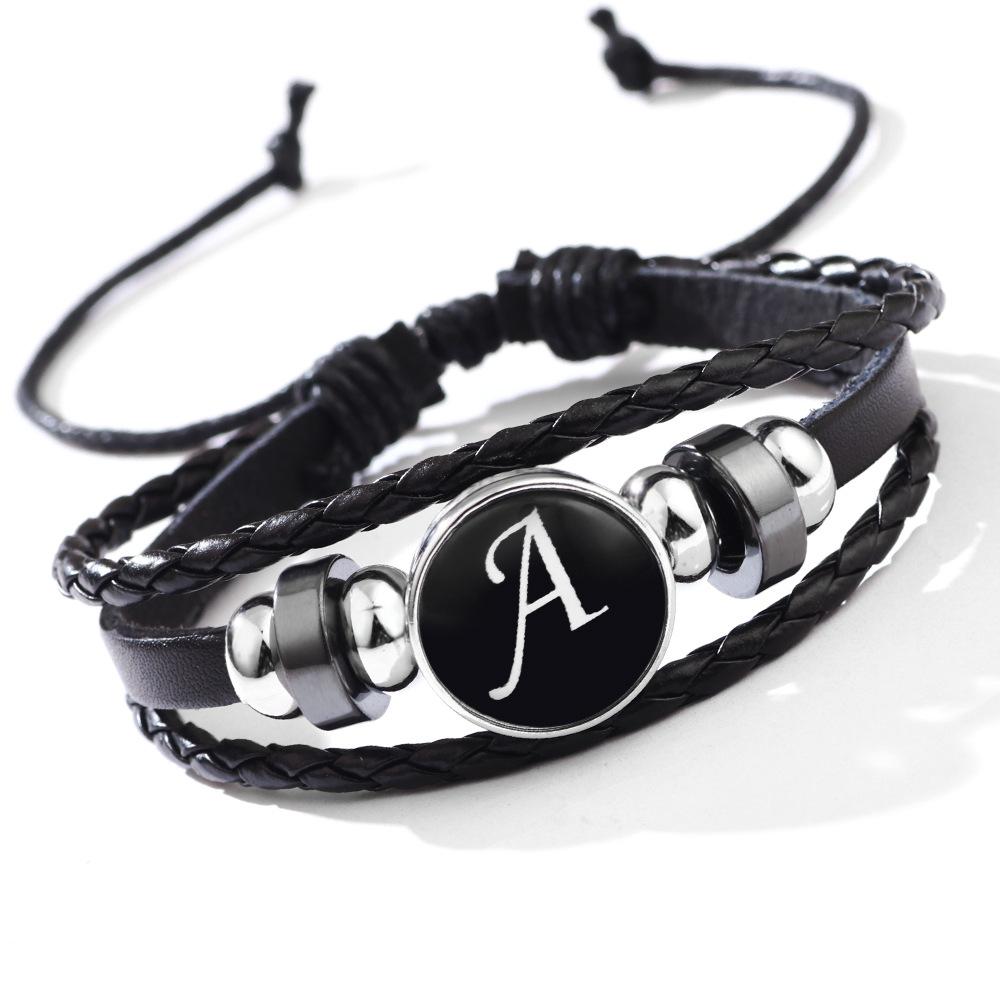 Fashion 26 Letters PU Leather Bracelets Multilayer A-Z Name Initials Bracelet For Men Wrist Accessories Jewelry Birthday Gifts