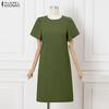 ZANZEA Women Summer Casual Round Neck Short Sleeve Solid Dress