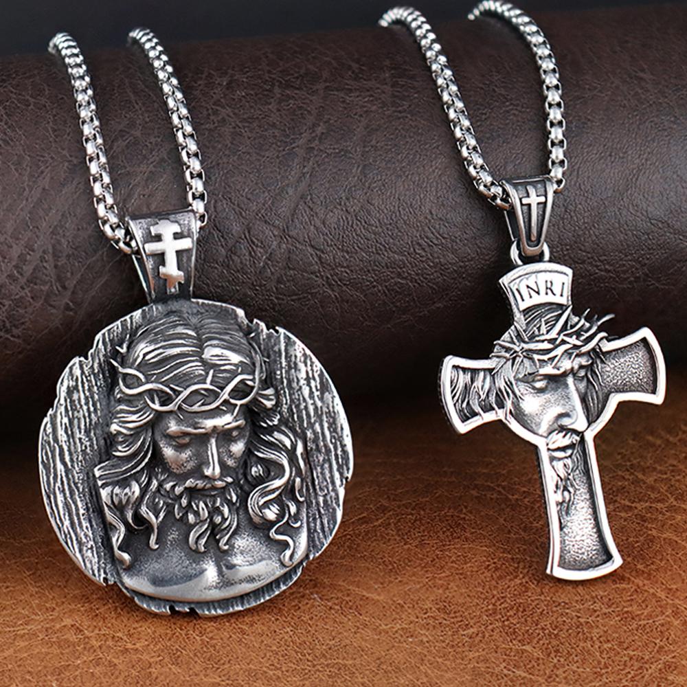 Stainless Steel Christian Jesus Cross Pendant Chain Trend Charm Crisscross Jesus Necklaces Men chains Jewelry Gift