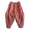 Johnature Women Winter Wide Leg Pants Cotton Linen Warm Trouser Solid Color Elastic Waist Pockets Vintage Female Pants