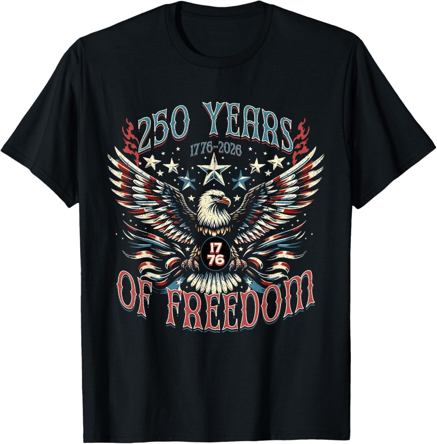 Vintage 250 Years of Freedom Patriotic Eagle 1776-2026 T-Shirt S