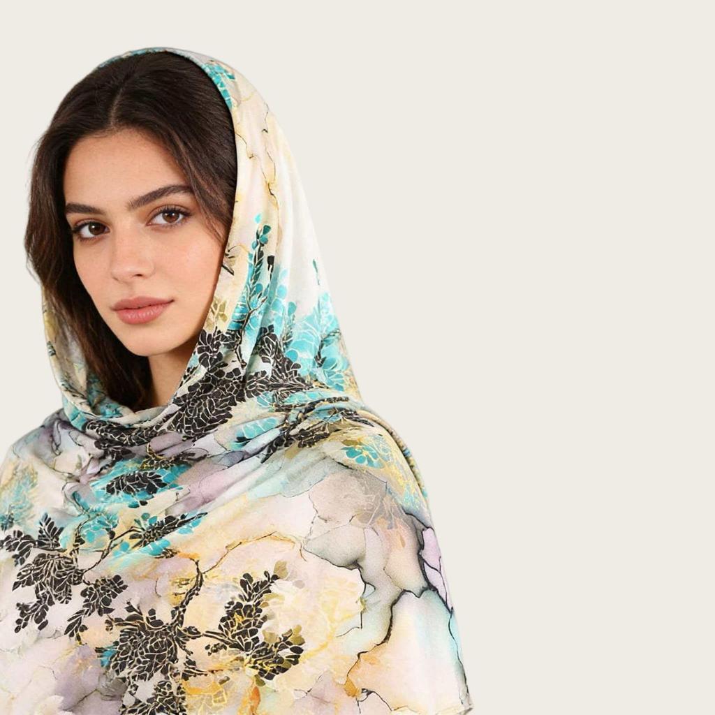 A217 Premium Watercolor Silk-Cotton Long Scarf & Turkish Headscarf