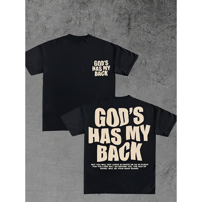 God Bless Me Pattern Tshirt Summer Casual Short Sleeved Round Neck Tshirt Made Of Lightweight Black Polyester Fabric