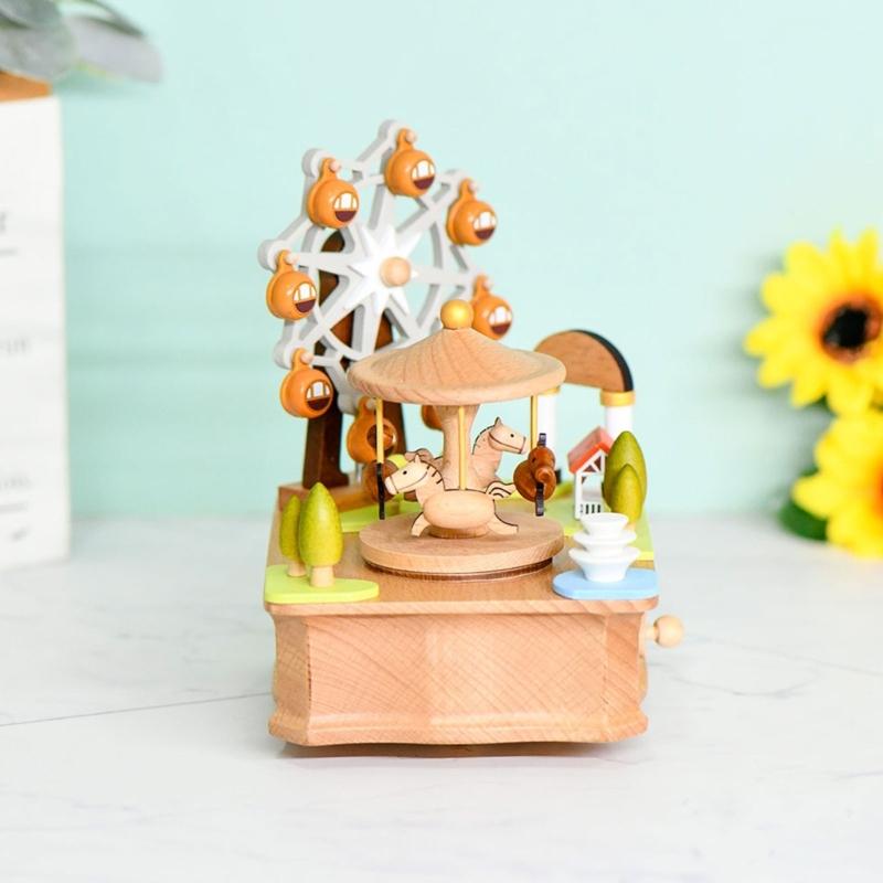 Classical Melodies Musical Rotating Carousels Ferris Wheel Wooden Music Box Ornament Gift For Kids Adults Home Decors