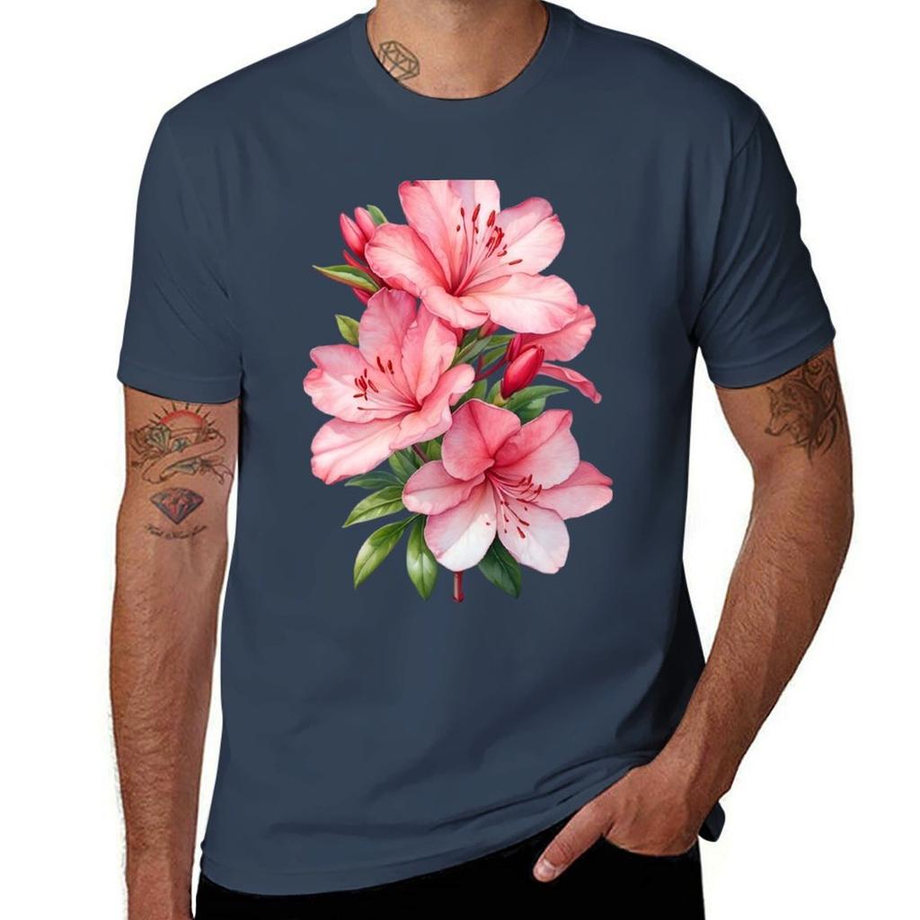 Azalea Flower Watercolor Painting Tshirt Plus Size Lightweight Top Tshirt