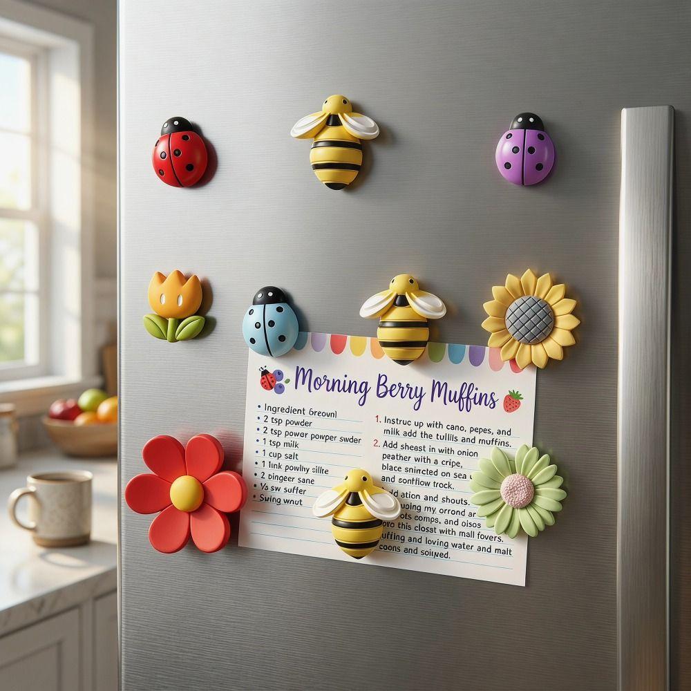 10pcs Tulip Flower Fridge Magnets Oval Shape Insect Refrigerator Sticker Home Decor