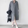 Stripe Print Casual Turn Down Collar Long Sleeve Women Shirt Dress