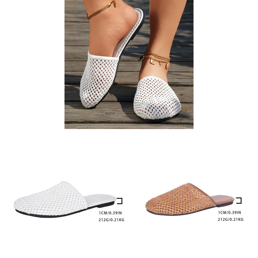 Womens Summer Open Toe Knit Mesh Slip On Flat Shoes For Daily Comfort