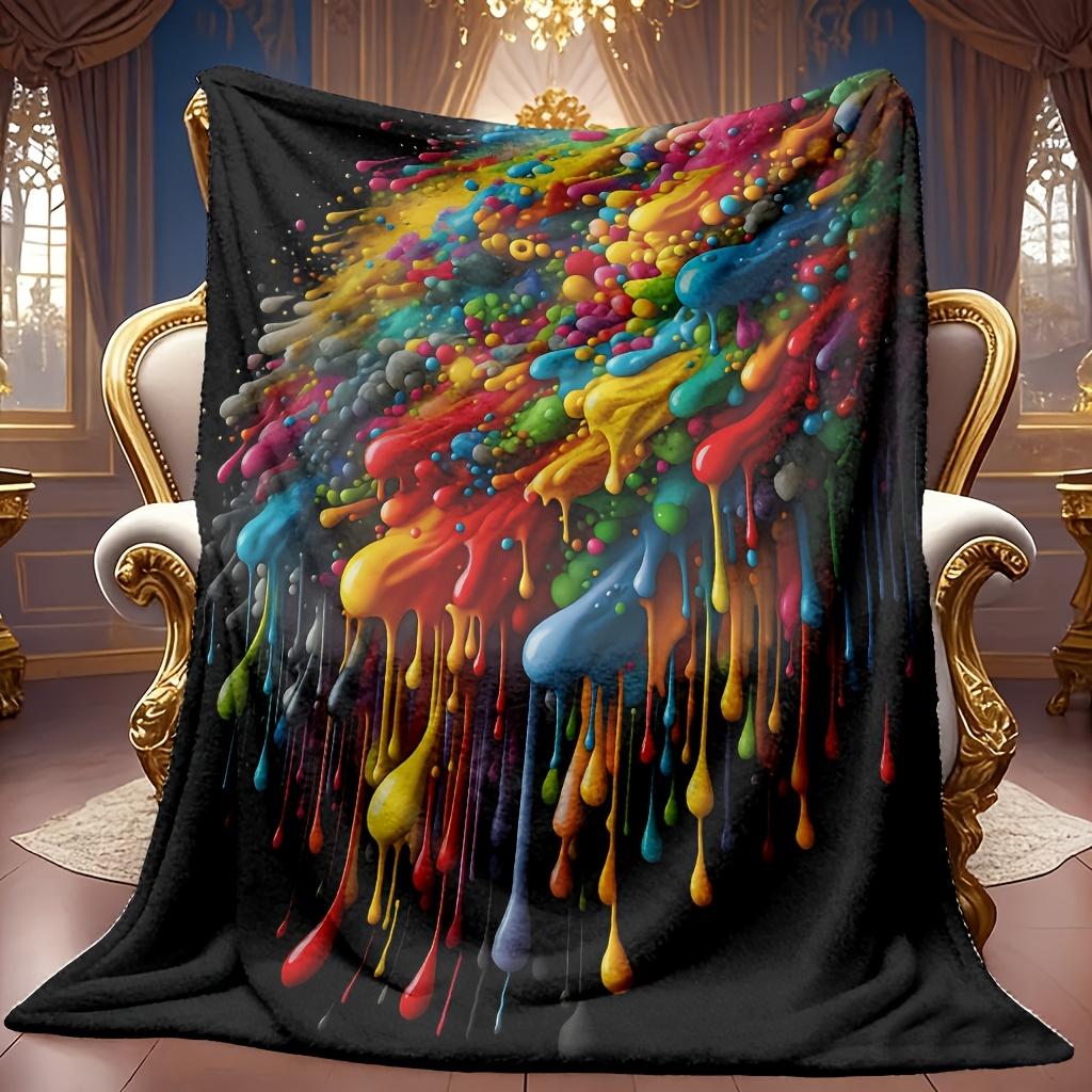 Comfortable Rainbow Drip Pattern Blanket Soft High-Definition Digital Print Cooling Blanket All-Season Use Soft Breathable 100% Polyester Perfect Gift