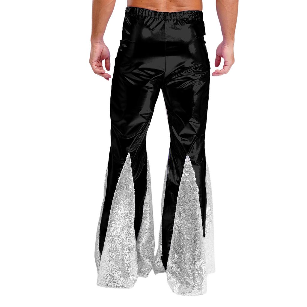 S-3XL Men's 70s Disco Pants Shiny Metallic Sequins, Hippie Vintage Bell Bottoms Flared Pants for Dance Party & Nightclub