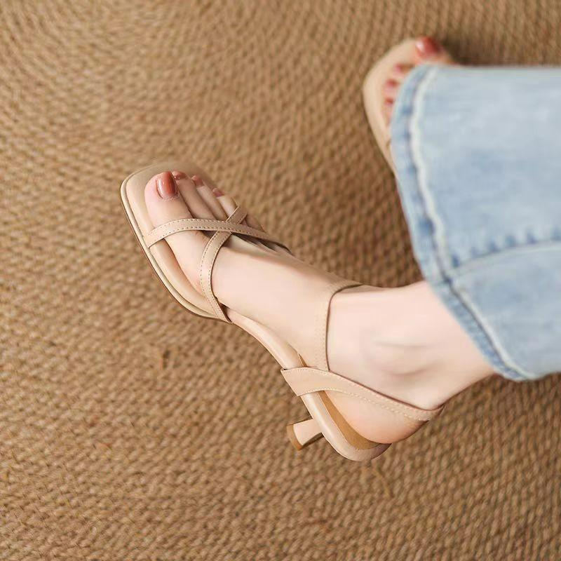 2025 New Summer Square Toe Women Sandals Fashion Ladies Outdoor Dress High Heel Gladiator Sandalias
